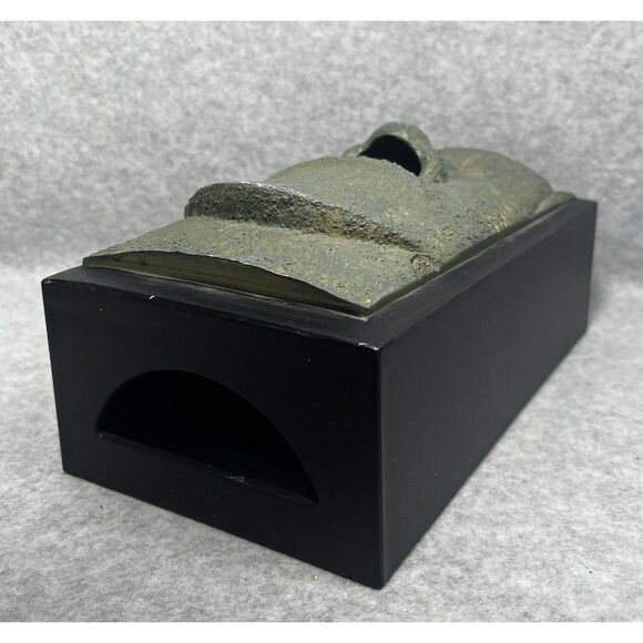 TIKI‎ Easter Island Moai Tissue Box Cover Faux Stone Green Face Dispenser Holder - Picture 2 of 13